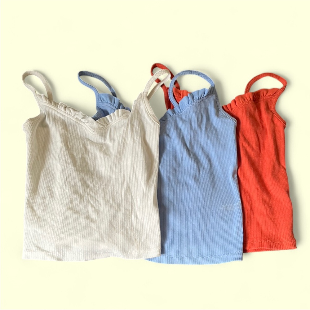 BUNDLE Forever 21 Ruffle Neck Tank Tops- White, Blue, and Orange